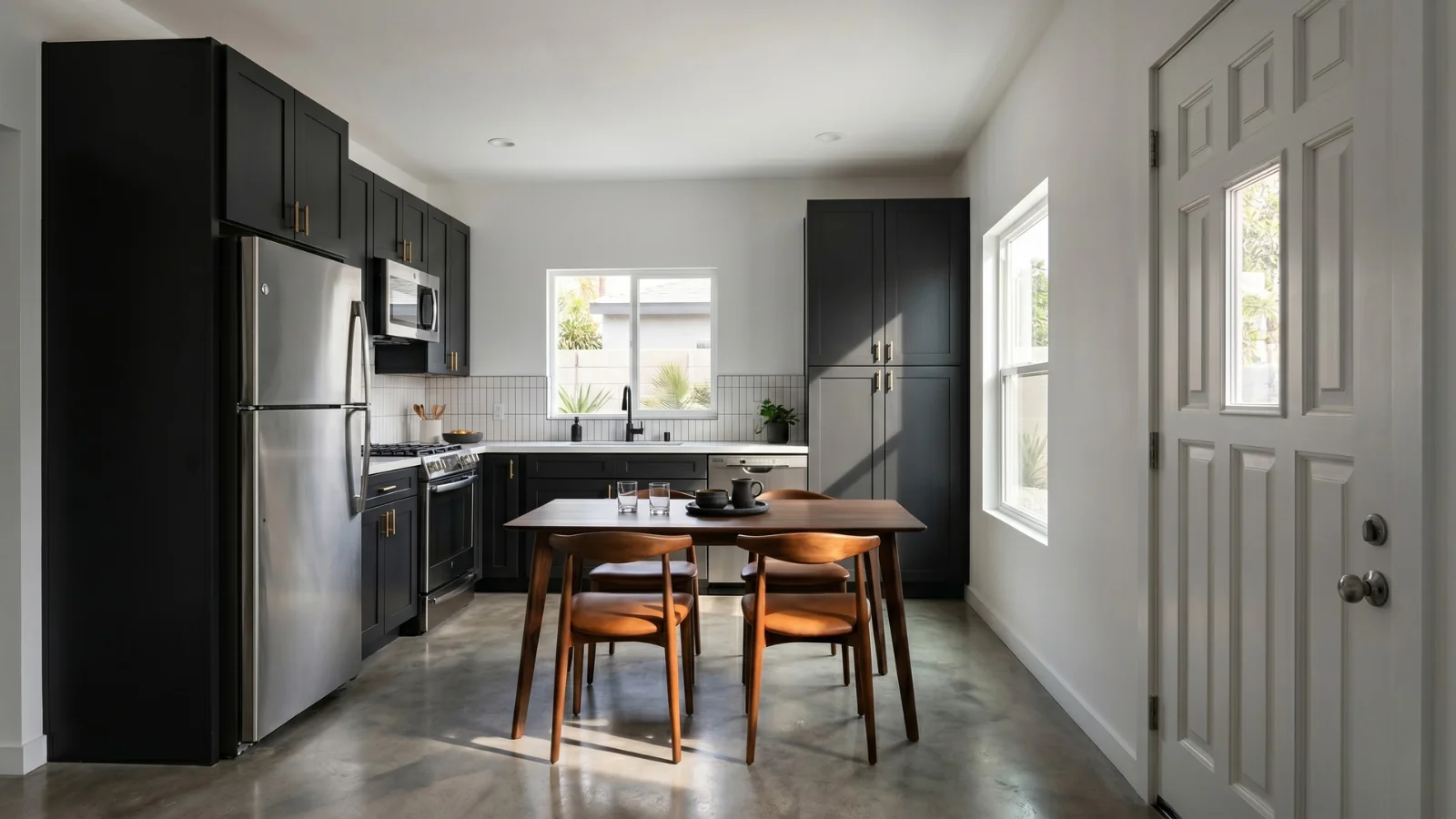 The Melrose Signature Home ADU kitchen — 800 sqft two-bedroom plan landing exactly on the Gov. Code § 66323 detached threshold that Lomita's Ordinance No. 854 mirrors for lots pairing an ADU with a JADU