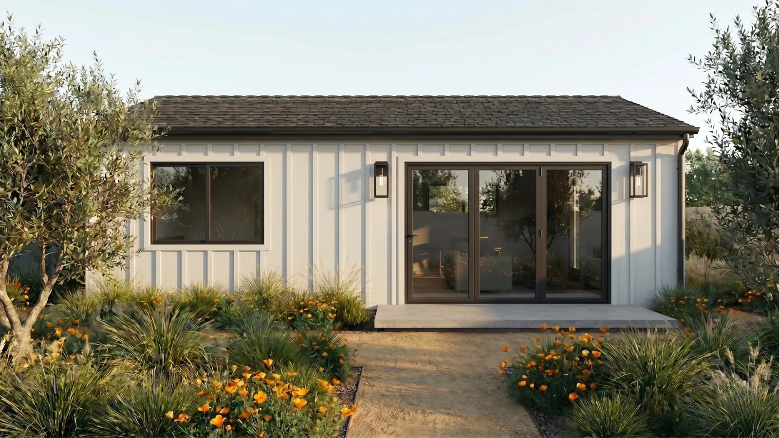 The Sunset Signature Home — 1 BR, 480 sqft, modern farmhouse exterior — Pasadena starter ADU