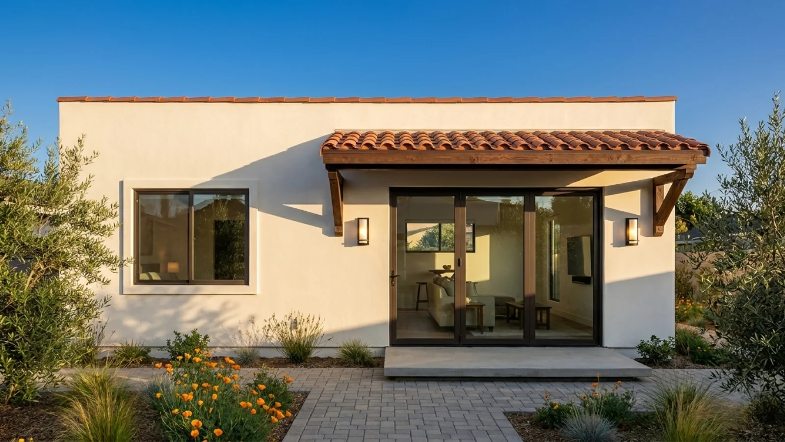 The Sunset — CALI ADU 1BR Signature Home in Spanish flat-roof exterior