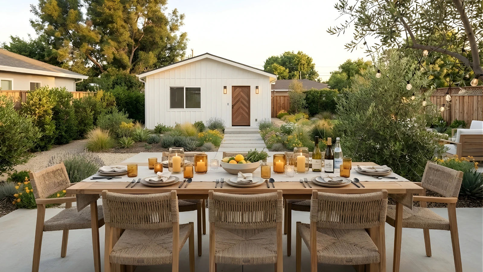 The Wilshire ADU — backyard studio with outdoor dining area