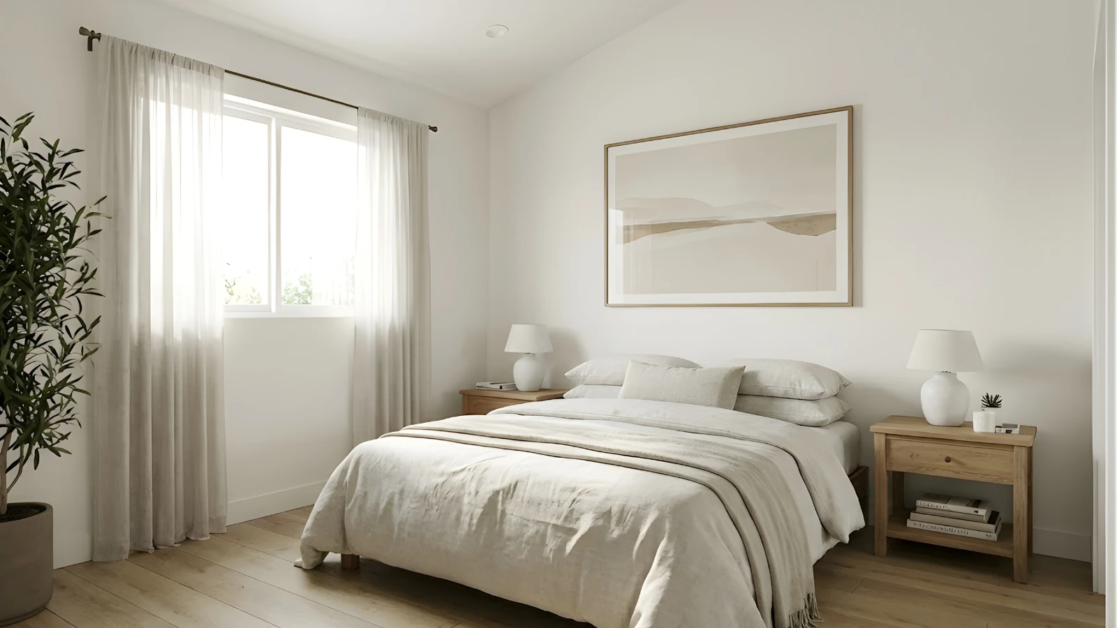 The Wilshire studio ADU sleeping alcove — separated from the main living area by built-in cabinetry