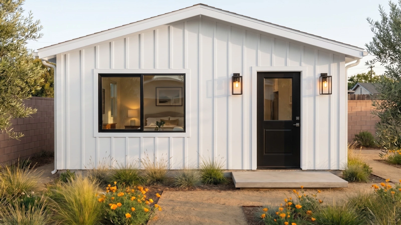 The Wilshire — CALI ADU 400 sqft Studio Signature Home in modern farmhouse exterior, $219K all-inclusive