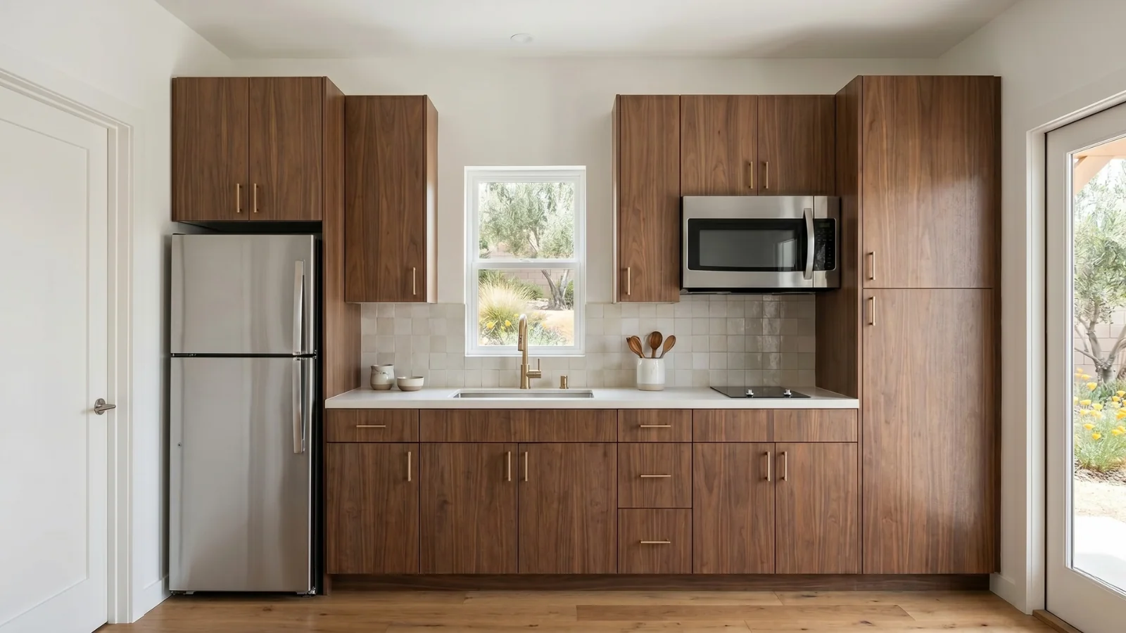 Interior of the Wilshire Signature Home — a 400 sqft studio ADU whose compact footprint clears Artesia Municipal Code § 9-2.4506 lot-coverage and setback standards on the city's smallest residential lots