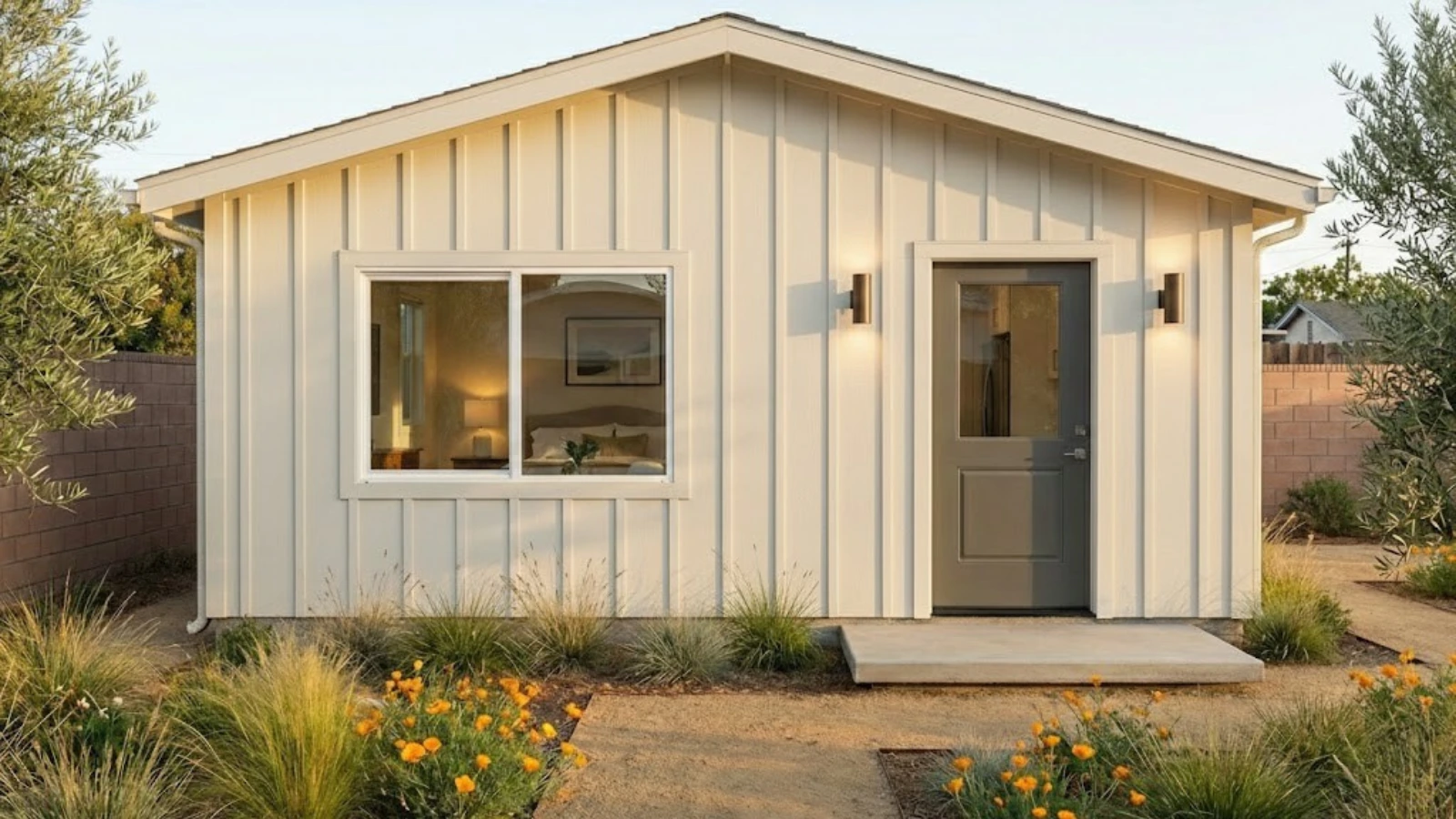 The Wilshire — CALI ADU 400 sqft Studio Signature Home in warm vertical siding, entry-level all-inclusive